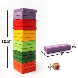 GSE 54-Piece Multi-Color Mini Tumbling Timbers Game for Kids, Wooden Blocks Stacking Floor Game Set, Colorful Tower Building Blocks Balancing Game for Boys Girls - Build to Over 1.8ft