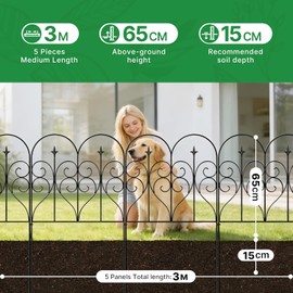 Garden Fence 32" H x 10ft (5 Panels), No Digging Heavy Duty Metal Fence Panels, Rustproof Outdoor Dog Fence Animal Barrier, Decorative Fencing for Flower Bed, Yard, Landscape Edging
