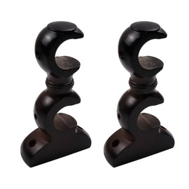 Antrader Wood Curtain Rod Holders Double Curtain Rod Brackets Wall Mounted Ceiling Mounted Rod Support Bracket Pack of 2 (Coffee Color)