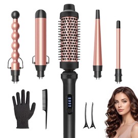 GALASALA Rizadora para Cabello, 5 Tubos Intercambiables, 4 Temperaturas | Tenazas para rizar cabello con Incluye clips, guantes y peine para un estilizado profesional