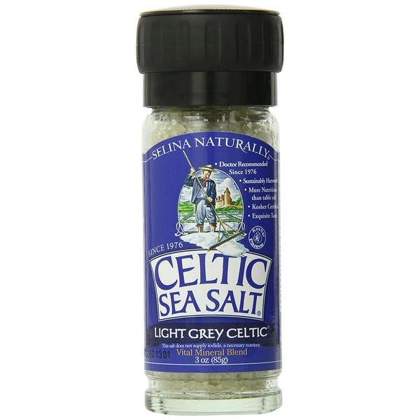 Light Grey Celtic Sea Salt Grinders – Large Refillable, Reusable Glass Grinders with Additive-Free, Delicious Sea Salt - Gluten-Free, Non-GMO Verified, Kosher and Paleo-Friendly, 3 Ounces (Pack of 6)