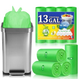 XUXRUS Biodegradable Garbage Bags 13 Gallon,0.98 Mil Thicken Kitchen 50L Trash Bags for Kitchen,Home,Office,Green,60 Counts(Fits 10-15 Gallon Bins)