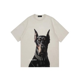 Vamtac Mens Oversized Doberman Graphic Tees Shirt Casual Summer Tops Streetwear Aesthetic T-Shirt Unisex Beige L