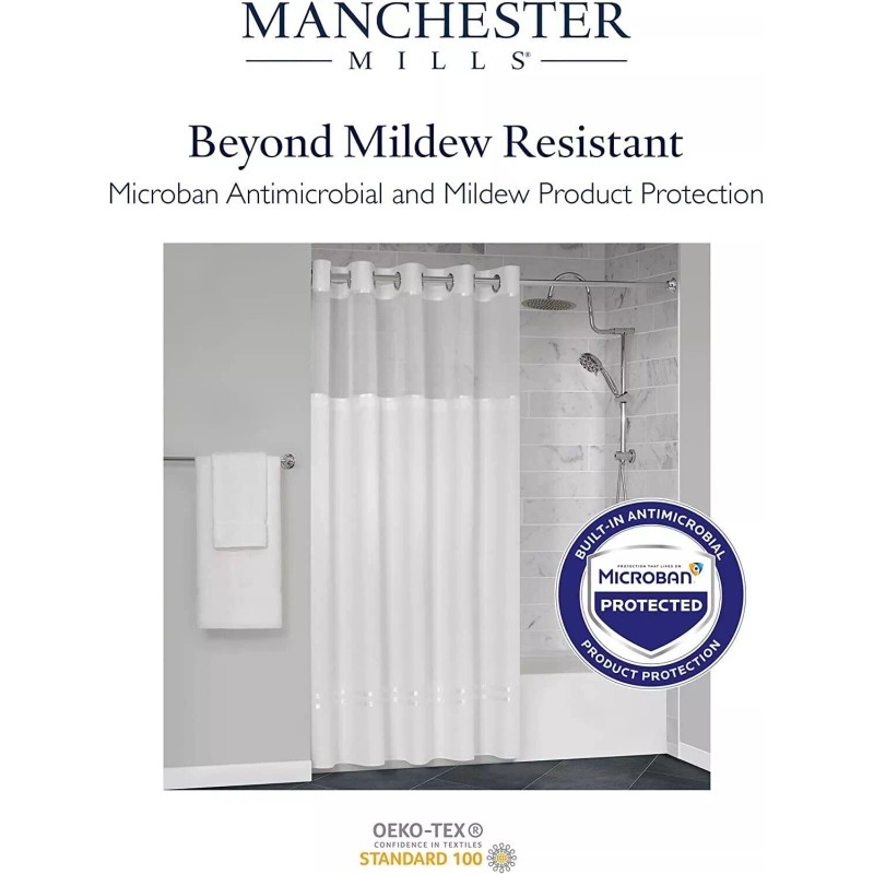 Manchester Mills Protect360° Satin Ribbon Hook Free Shower Curtain -