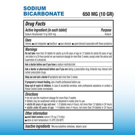 Puregen Labs Sodium Bicarbonate Tablets 650mg (10 Grains) - 200 Count | USP Grade Baking Soda Supplement, Natural Relief of Acid Indigestion, Heartburn, Sour Stomach & Upset Stomach