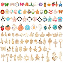 SANNIX Charm for Jewelry Making, 100Pcs Assorted Bracelet Charms Assorted Gold Enamel Charm Pendants Bracelet Necklaces Earrings Crafts
