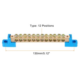 sourcing map 2 Pcs 12 Positions Bridge Design Terminal Bus Bar Terminal Block Brass Wire Screw for Electrical Distribution Blue 140x12x22mm