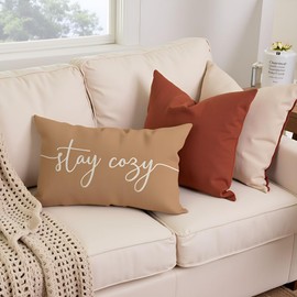 PANDICORN Warm Taupe Pillow Cover 12x20 Inch, Stay Cozy Decorative Lumbar Cushion Case for Couch Sofa Bed, Rustic Fall Farmhouse Living Room or Porch Bench Decorations