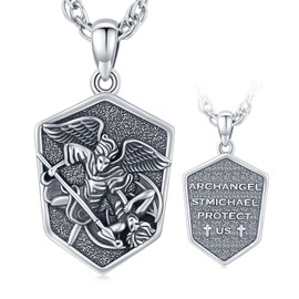 MOPOPOK Archangel Michael Medal Pendant Necklace 925 Sterling Silver St Michael Pendant Necklace Protect Us Amulet Jewelry Birthday Christmas Gift for Men Women