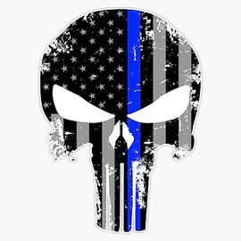 Thin Blue Line Skull Window Bumper Sticker Decal 5"