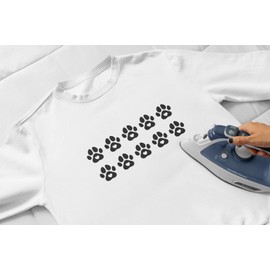 10 Mini Paw Print Iron on Decals, 1x1 Paw Shaped w/Heart Center Vinyl Patches, Bulk Set Animal Paws (Purple Glitter)