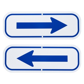 M METERXITY 2-Pack Blue Arrow Signs, 9.84 x 3.54 Aluminum Reflective One-way Arrow Sign for Outdoor Lawn Garden Ground Decorations, Street Sign [White/Blue]