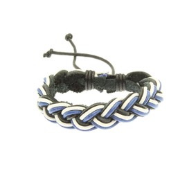 benerini Plaited Leather Strap Bracelet in Blue, White and Black - 243