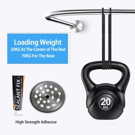 Corner Shower Curtain Rod, Size 60"x30", Sliver Color, Stainless Steel 304, L Shaped, No Drill Curtain Rod for Bathtub