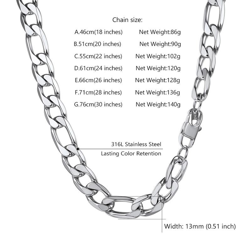 PROSTEEL Smooth Figaro Chain Necklace Stainless Steel Chains Length 14-30
