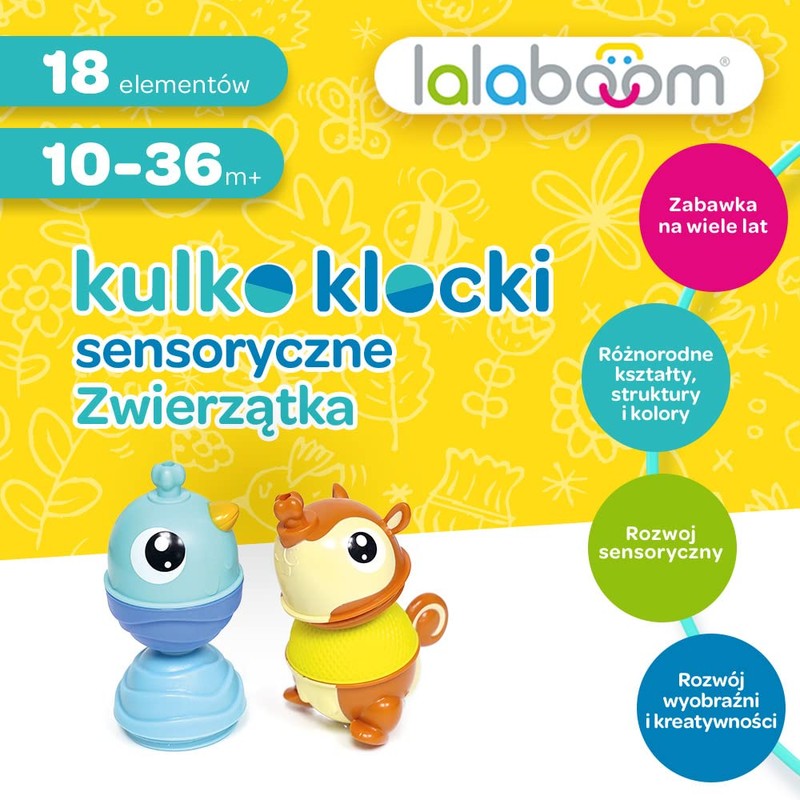 Trefl, Lalaboom Ball Sensory Decking, Animals, Set of 18, 4-in-1