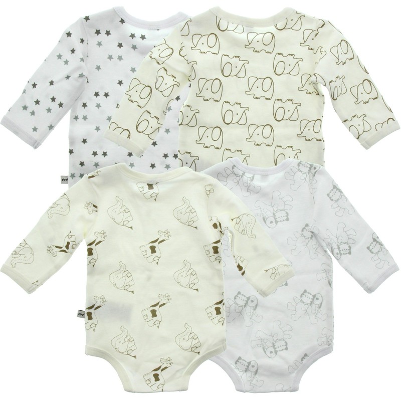 Pippi Baby Body Ls Ao-Printed (4-Pack) Blouse, Off-White, 56 cm