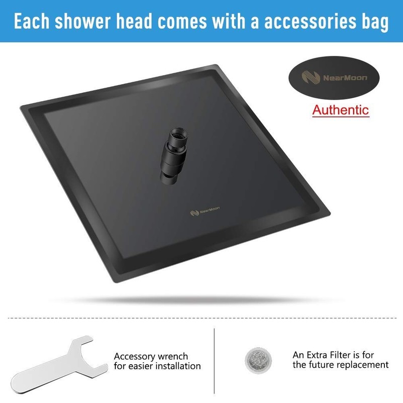 Large Rain Shower Head, NearMoon Luxury Square Stainless Steel Rainfall