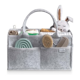 PUTSKA Baby Diaper Caddy Organizer - Nursery Storage Basket for Diaper Station, Baby Basket Shower List and Registry Gift Must-Haves, Newborn Essentials, Nursery Decor for Boy or Girl - Grey, Regular