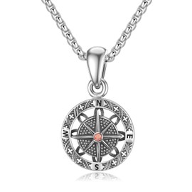 Shinkhis Graduation Gifts for Him-Compass Necklace for Men 925 Sterling Silver Graduation Friendship Talisman Travel Rotatable Necklace Inspirational Graduation Valentine's Day Gift