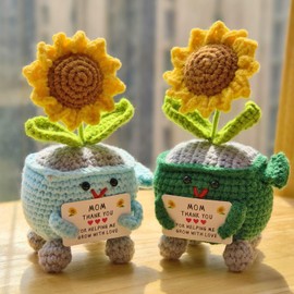 Levvohd Thank You Gifts for Mom from Daughter, Crochet Sun Flower Desk Decor Accessories are The Best Positive Gifts for Women Mothers Day Birthday Best Ever Gifts (Sunflower Green-A)