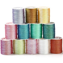 CABODYALS About 262 Yards 0.5MM 12 Colors 6 Ply Multicolor Metallic Cord Gold Silver Shimmer Thread Polyester Tinsel Glitter String Bulk Rolls for Sewing Making Crafts Christmas Bracelets DIY Supply