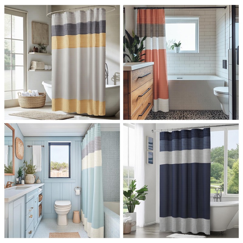 Madison Park Amherst Bathroom Shower Curtain Faux Silk Pieced Striped