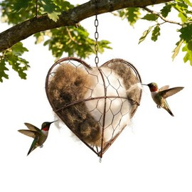 doyyi Alpaca Fiber Bird Nesting Heart - Refillable Bird Nesting Material Holder for Wild Birds, Hummingbird Nesting Material, Heart Shaped Nesting Material for Birds, Outdoor Garden Decor