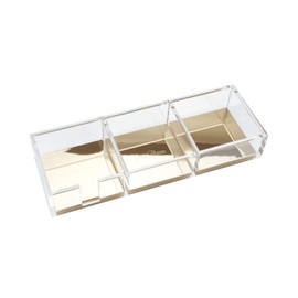 Dany Marcus Desk Organiser Acrylic Transparent with Gold - 3 Compartments Shelf for Notes, Office & Cosmetics - Modern Desk Organiser