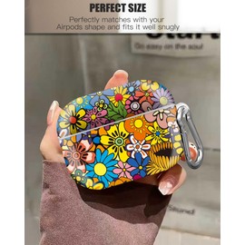 Compatible with AirPods Pro 2nd/1st Generation Case Cover, Cute Case Cover with Keychain for AirPod Pro 2&1 Case, for Men Women & Girls(Cute Cartoon Flower)