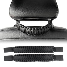 SWLOR Paracord Headrest Grab Handles,Headrest Grab Handles for Jeep Tacoma Bronco,Heavy-Duty Paracord Handle,Back Seat Grab Handles (Black)