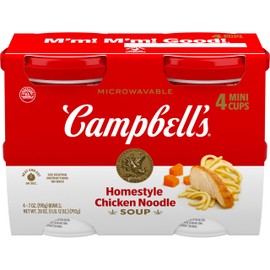 Campbell's 200000027358 Homestyle Chicken Noodle Soup, Perfect Lunch Snack, 7 Ounce Microwavable Cup, 4 Count