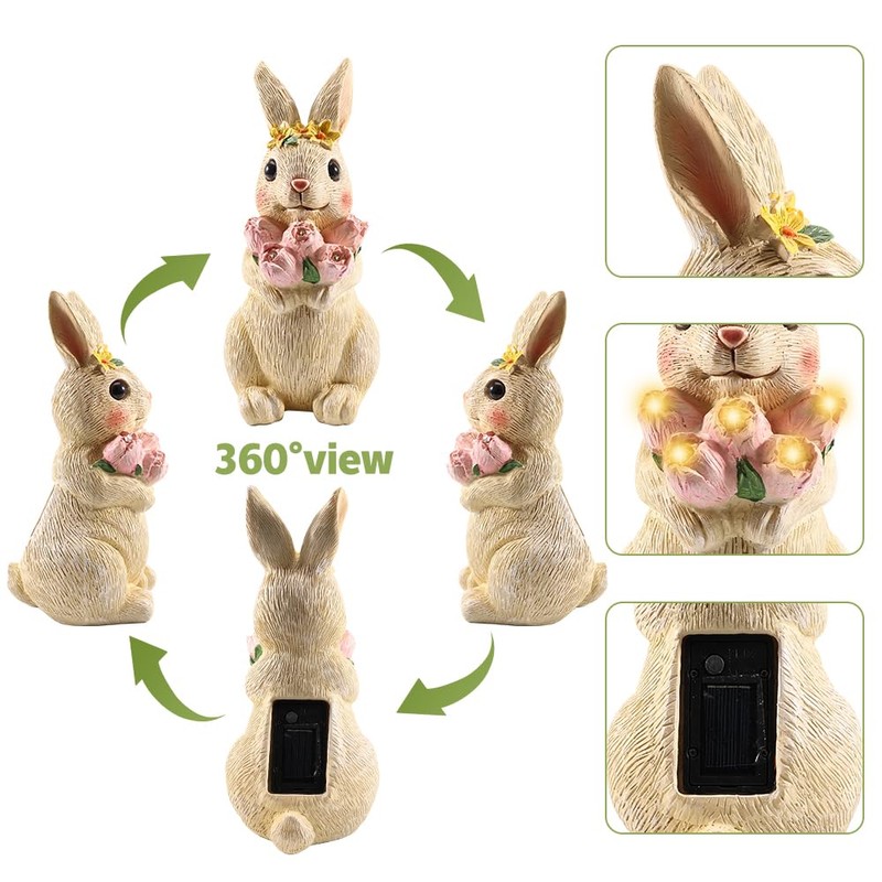 Rabbit Decoration with Solar Lantern, Garden Decoration Figures, Rabbit Garden