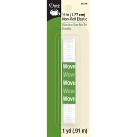 Dritz 9305W Ribbed Non-Roll Woven Elastic, White, 1/2-Inch by 1-Yard