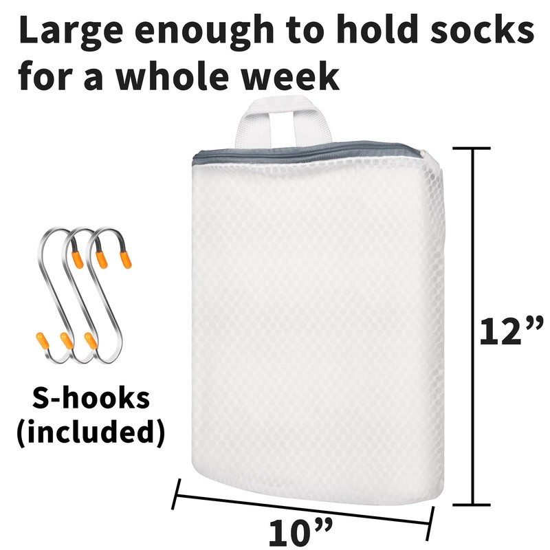 3Pcs Hanging Laundry Bags for Socks with S Hooks, 12