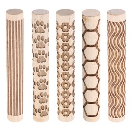 sourcing map 5pcs Wood Clay Roller 4" Lines Flower Paw Print Hexagon Pattern Rolling Pins Pottery Tools Wood Grain Texture Rollers for Clay Baking Dough Playdough DIY