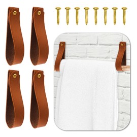 Abeillo 4 Pcs Leather Wall Hooks, Wall Hanging Straps Hanger Towel Hook, Leather Strap Shelf Wall Hanging Strap Holder for Bathroom Kitchen Bedroom Nordic Boho Decor(Brown)