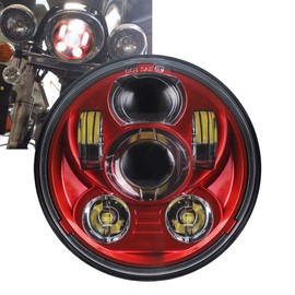Akmties Faro delantero de motocicleta de 5.75 pulgadas, 5 3/4 pulgadas, redondo, LED, compatible con motocicleta Street Bob Sportster Wide Glide Low Rider (rojo)