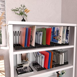Fun storage Desk File Organizer, 8 Slots Metal File Sorter Magazine Holder Document Rack,Desktop Bookshelf Organizer for Office School Home,Black