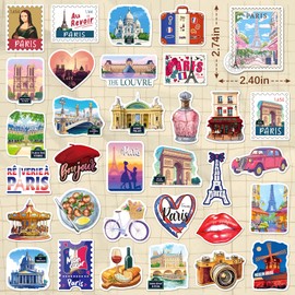 zheyistep 200PCS Paris Stickers for Scrapbook Journal, Waterproof Paris-Themed Travel Stickers for Luggage Water Bottle Laptop, French Landmark Vinyl Decals Party Favors