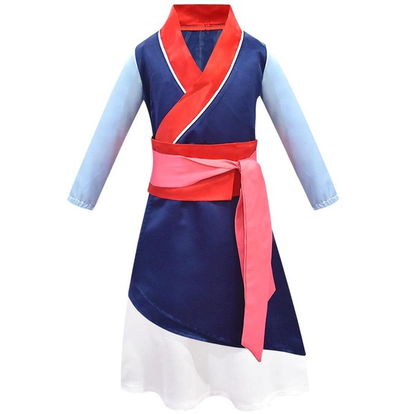 Dressy Daisy Girls Princess Warrior Costume Hanfu Chinese Heroine Dress Up Halloween Party Outfit 4-5T Blue 276