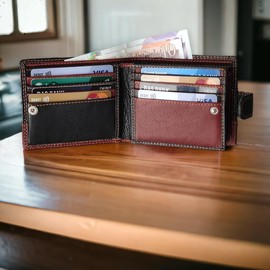 MORUCHA Mens RFID Blocking Real Soft Leather Passcase Wallet with Gift Box M75 Black/Brown