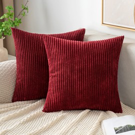 EMEMA Pack of 2 Corduroy Soft Soild Decorative Square Throw Pillow Covers Cushion Cases Spring Pillowcases for Couch Sofa Bedroom Car 14x14 Inch Burgundy