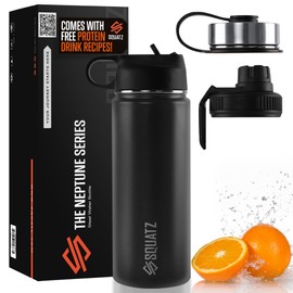 SQUATZ 40 Oz Neptune Series Steel Water Bottle, Stainless Double Wall Vacuum Insulated Flask with Handle Strap, Durable and Elegant Leak Proof Wide Mouth Thermos for Gym, Travel, Hiking, and Camping