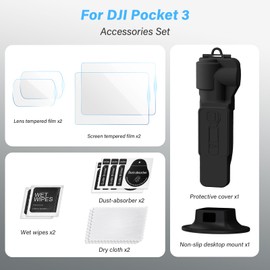 TYUANDOUER Pocket 3 Protective Case for DJI Osmo Pocket 3 Creator Combo, Portable Gimbal Cover Camera Lens Cap & Tempered Glass Screen Protector Lens Protector & Desktop Mount for DJI Pocket 3 - Black