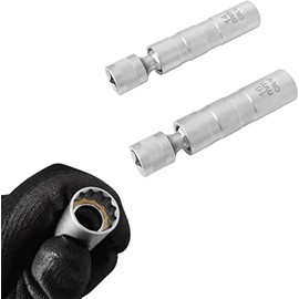 ZKTOOL 2PCS 14mm & 16mm Universal Joint Magnetic Spark Plug Wrench, Thin Wall 12 Point 3/8 Inch CR-V Swivel Spark Plug Socket, Spark Plug Puller, Spark Plug Removal Tools
