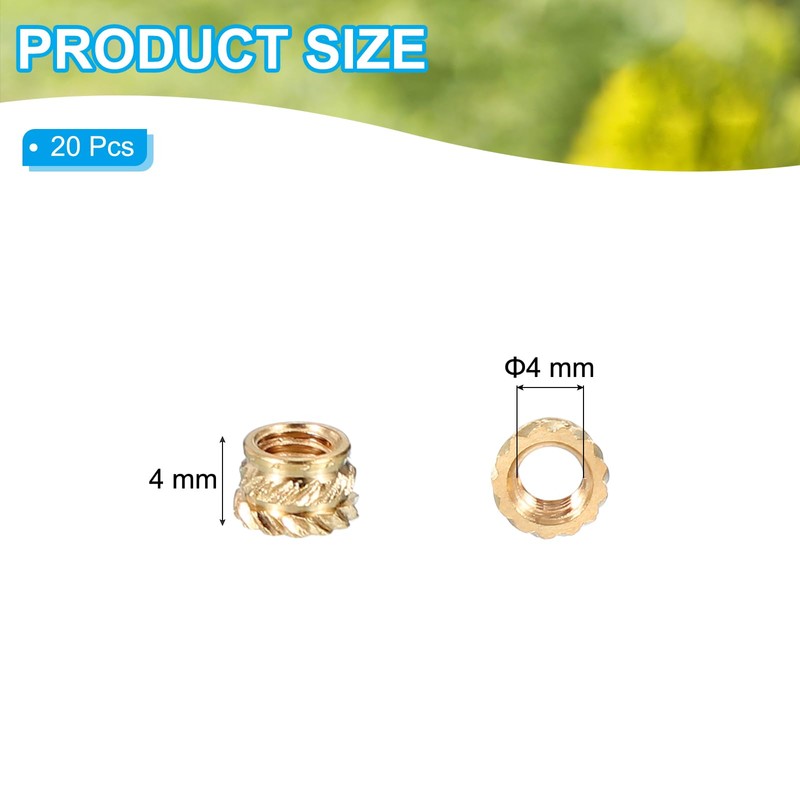PATIKIL M4x4x6.31 mm Brass Threaded Insert, 20 Pcs Metric Knurled