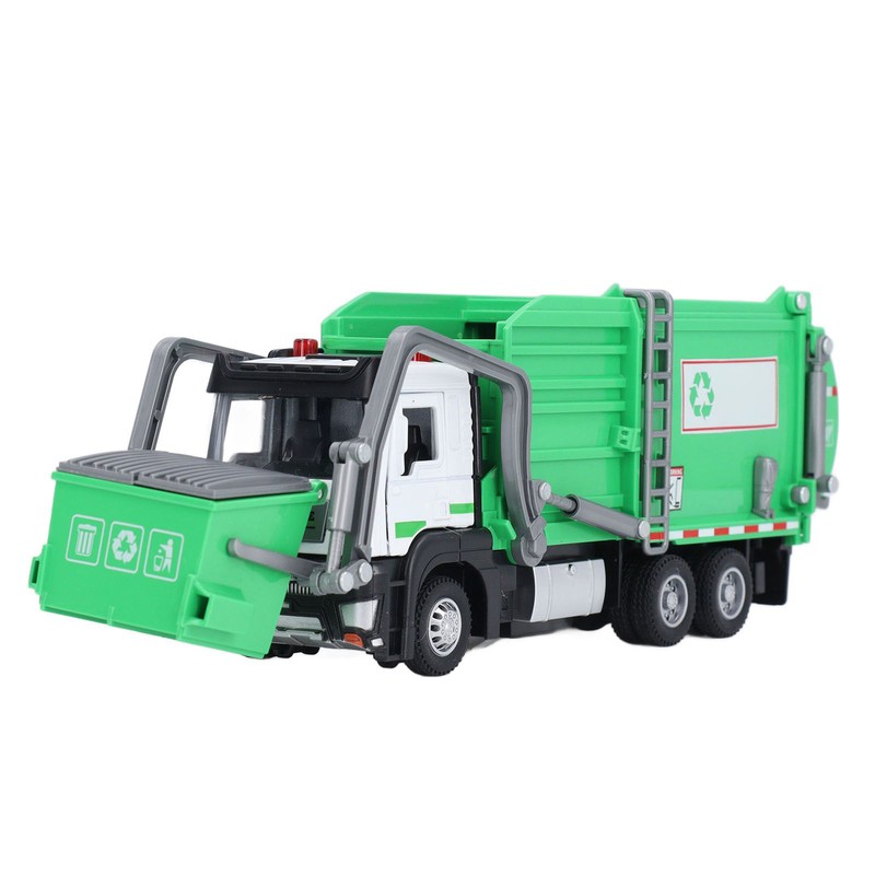 1:32 Garbage Truck Toy with Dumpster 4 Trash Bins Friction