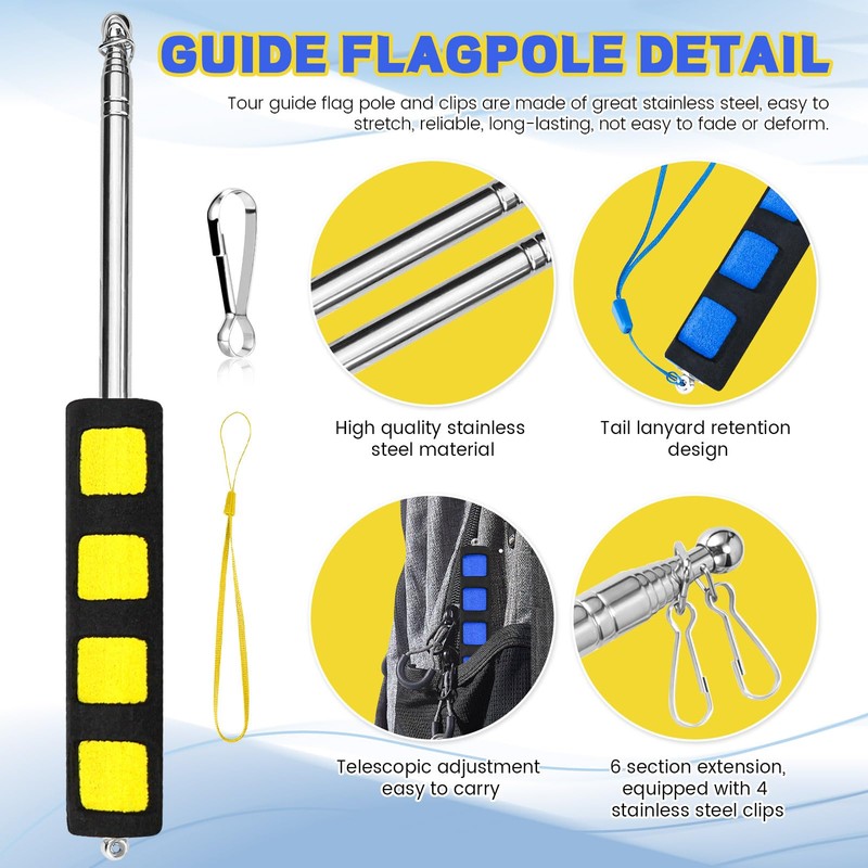 2 Pieces 4ft Telescopic Flagpole with Clips, Portable Telescopic Flagpole