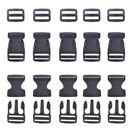CEEYSEE 20 Set Flat Buckles Plastic Flat Side Release Buckles and Tri-Glide Slides Quick Side Release Buckle for DIY Craft Bracelets Pets Dog Collar Strap Webbing Backpack（1inch/BKZ）